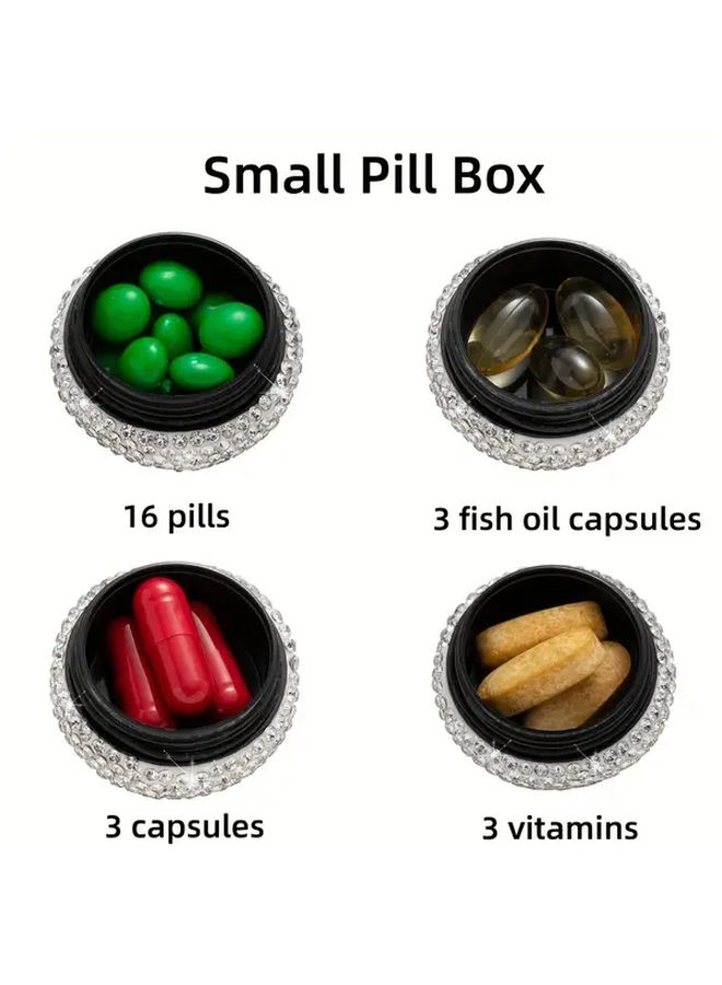 White Rhinestone Pill Organizer Travel Medicine Box With Multiple Compartments - Image 2