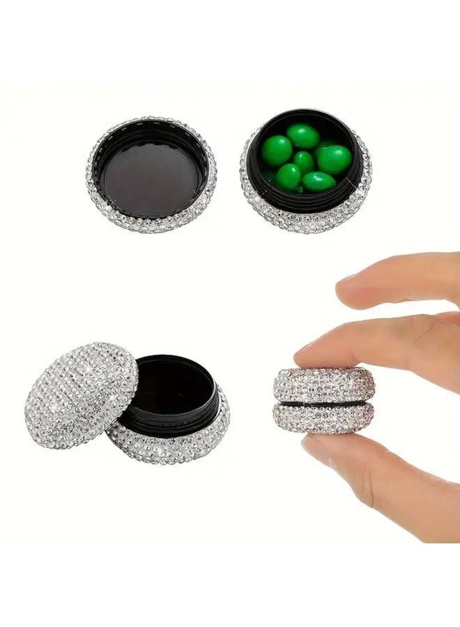 White Rhinestone Pill Organizer Travel Medicine Box With Multiple Compartments - Image 1