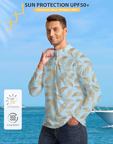 Pudolla Sun Protection Shirt for Men UV Shirts Men Running Shirts Athletic Workout Shirts Summer Hiking Shirts(Green Palm S) - Image 2