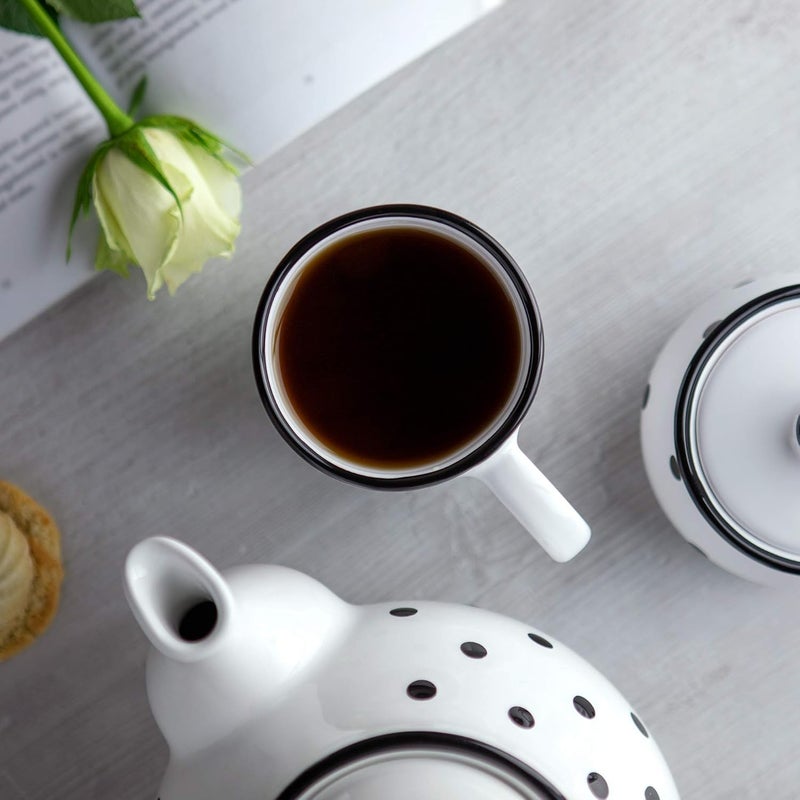 City to Cottage Ceramic Cappuccino Mug with Large Handle 10oz Coffee Mug for Latte Hot Chocholate Tea Daily Morning Dring at Home Office Work Christmas Housewarming Gift White and Black Polka Dot - Image 3