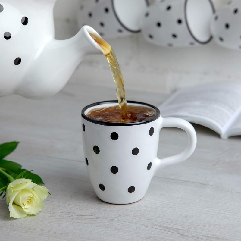 City to Cottage Ceramic Cappuccino Mug with Large Handle 10oz Coffee Mug for Latte Hot Chocholate Tea Daily Morning Dring at Home Office Work Christmas Housewarming Gift White and Black Polka Dot - Image 4