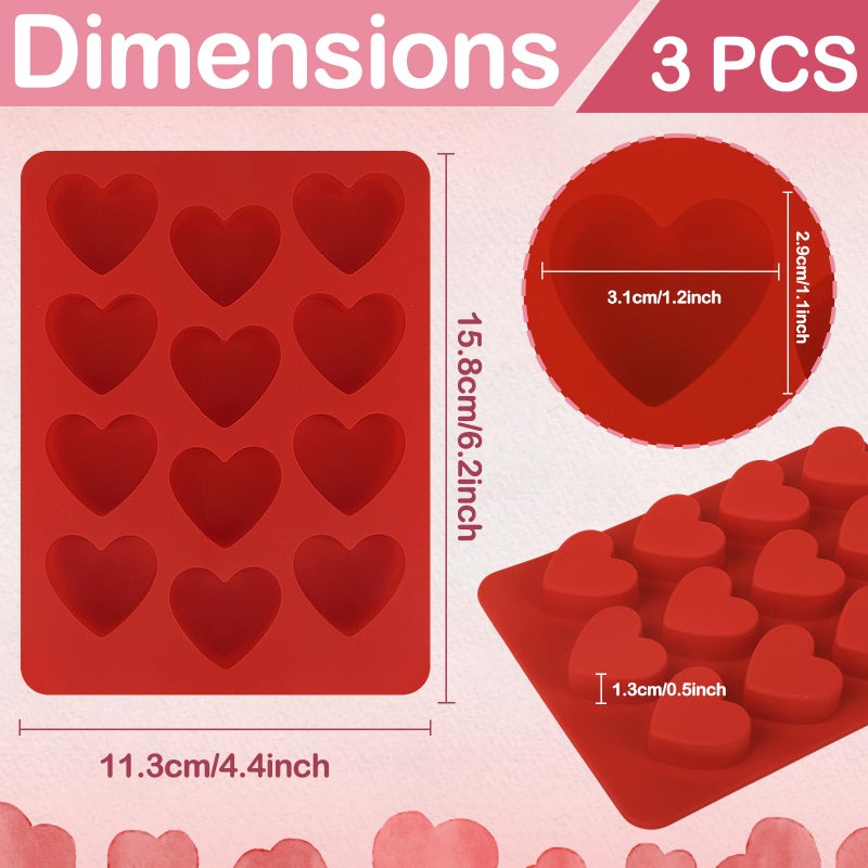 Mototo 3PCS Mini Heart Silicone Mold 12-Cavity Mini Ice Tray Red Pink Purple Heart Chocolate Mold for Making Sugar Cube Yogurt Training Dog Treat Candle Wax Melt Gummies Candy Tart Tea Party Valentine - Image 2