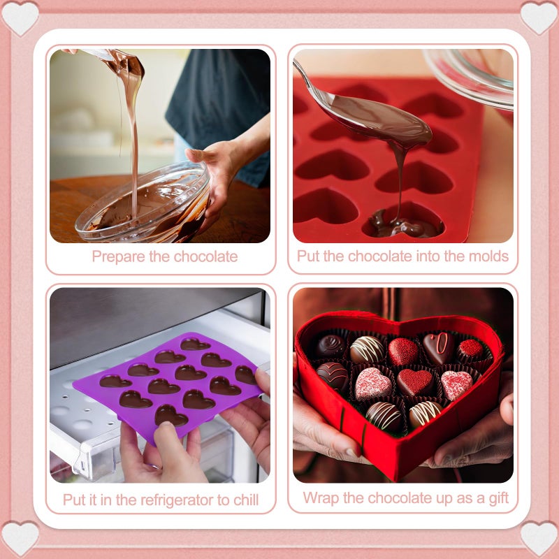 Mototo 3PCS Mini Heart Silicone Mold 12-Cavity Mini Ice Tray Red Pink Purple Heart Chocolate Mold for Making Sugar Cube Yogurt Training Dog Treat Candle Wax Melt Gummies Candy Tart Tea Party Valentine - Image 4