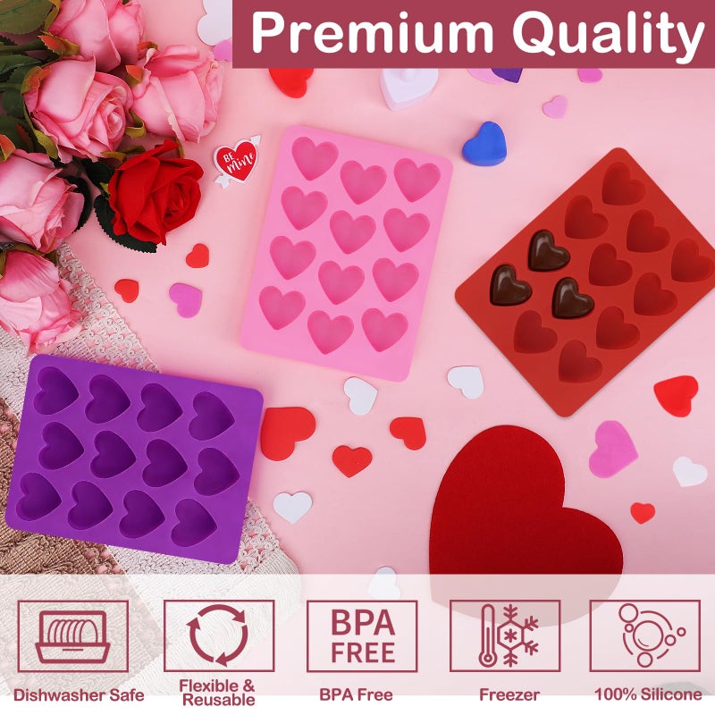Mototo 3PCS Mini Heart Silicone Mold 12-Cavity Mini Ice Tray Red Pink Purple Heart Chocolate Mold for Making Sugar Cube Yogurt Training Dog Treat Candle Wax Melt Gummies Candy Tart Tea Party Valentine - Image 3