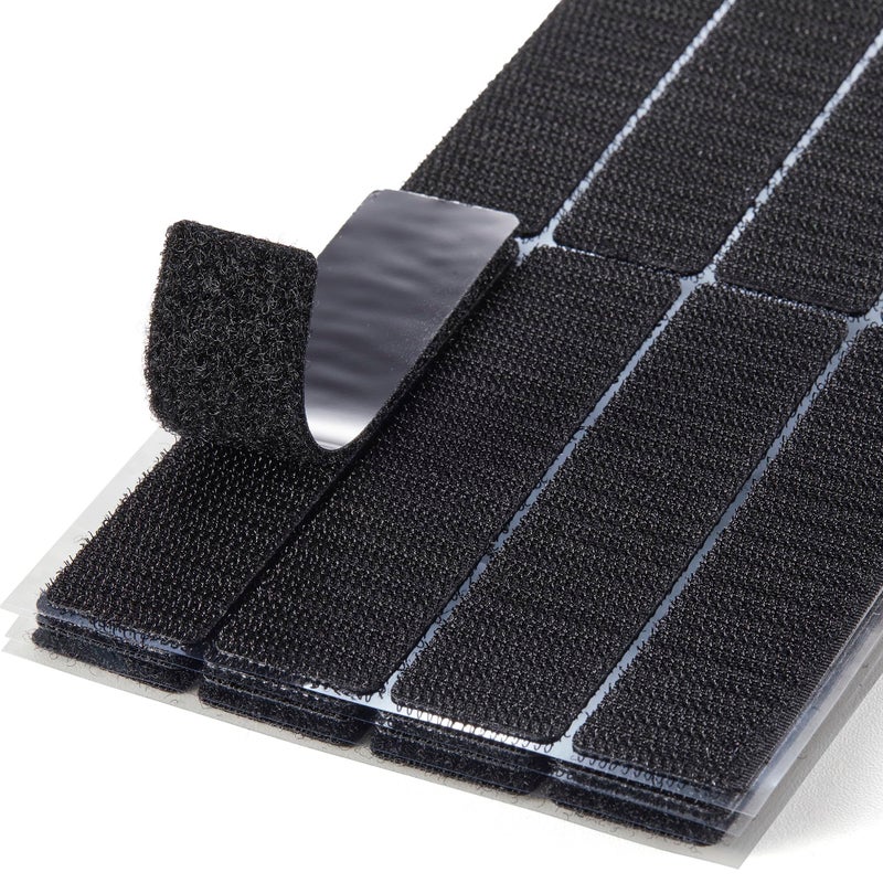1x4 Inch 16 Sets Strips with Adhesive for Fabric No Sew Stick On for Fabric Sticky Back for Clothes Curtains Heavy Duty Double Sided Hook and Loop Hem Tape Fasteners No Sewing No Iron Black