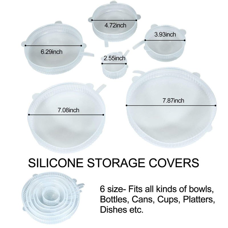 Saiyam Super Stretch Silicone Lids Reusable Washable Flexible Covers for Rectangle Round Square - Bowls Dishes Plates Cans Jars Glassware and Mugs Cover (Transparent, Set of 6) - Image 5