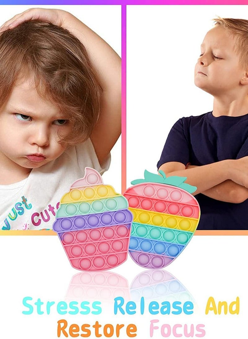 Y&D Push Pop Fidget Toy Pack, Toy, Anti-Anxiety Toys Gifts for Adults Kids Women Desktop Game Autism Special Needs - 2Pcs Pack (Multi-Color Strawberry + Ice Cream) - Image 2
