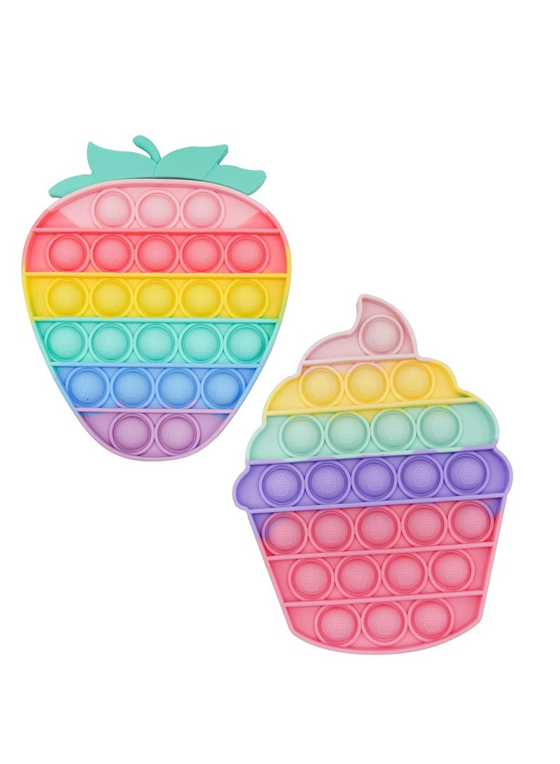 Y&D Push Pop Fidget Toy Pack, Toy, Anti-Anxiety Toys Gifts for Adults Kids Women Desktop Game Autism Special Needs - 2Pcs Pack (Multi-Color Strawberry + Ice Cream) - Image 1