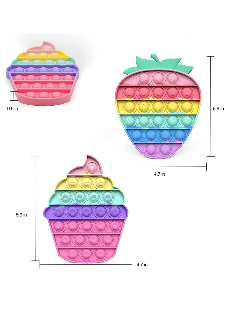 Y&D Push Pop Fidget Toy Pack, Toy, Anti-Anxiety Toys Gifts for Adults Kids Women Desktop Game Autism Special Needs - 2Pcs Pack (Multi-Color Strawberry + Ice Cream) - Image 4