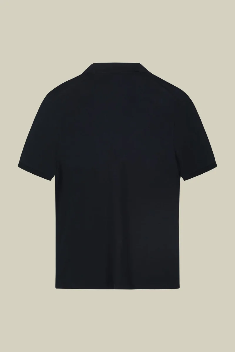 Doppelganger Blue Men's short-sleeved organic cotton polo shirt with derby collar - DK Blue for Men | Best Price UAE