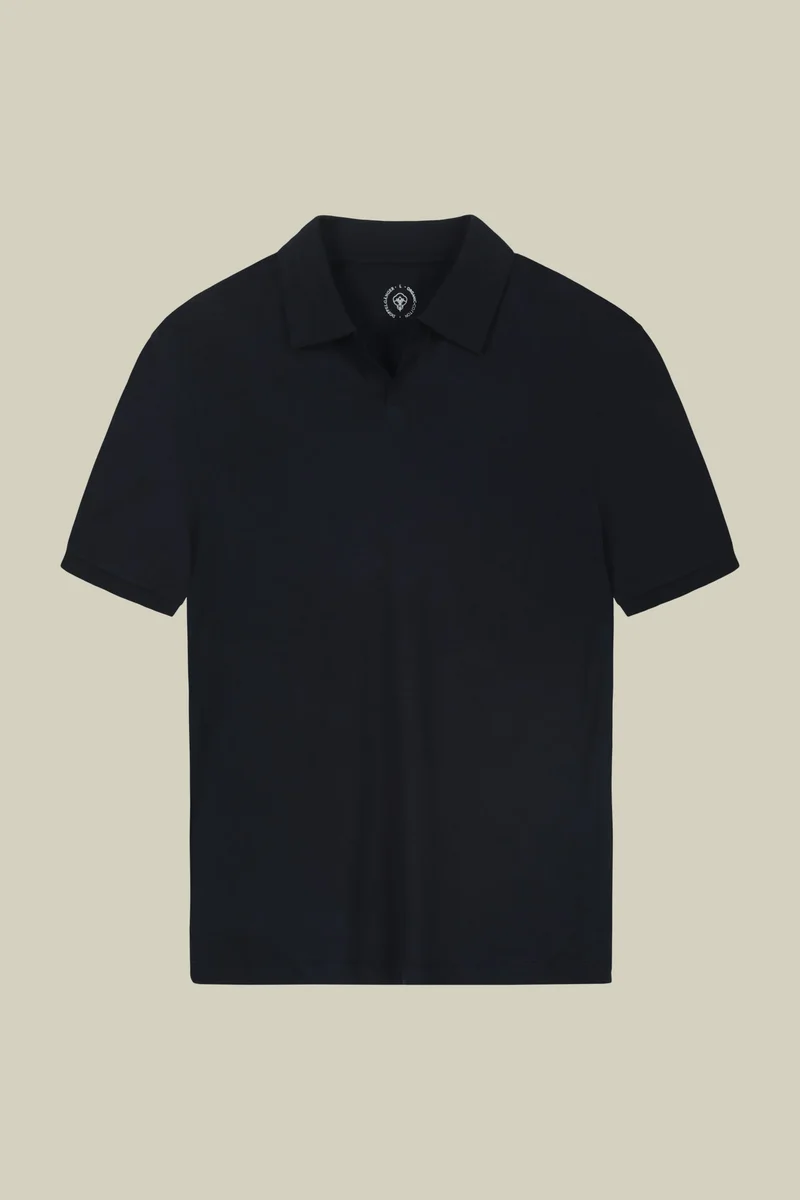 Doppelganger Blue Men's short-sleeved organic cotton polo shirt with derby collar - DK Blue for Men | Best Price UAE