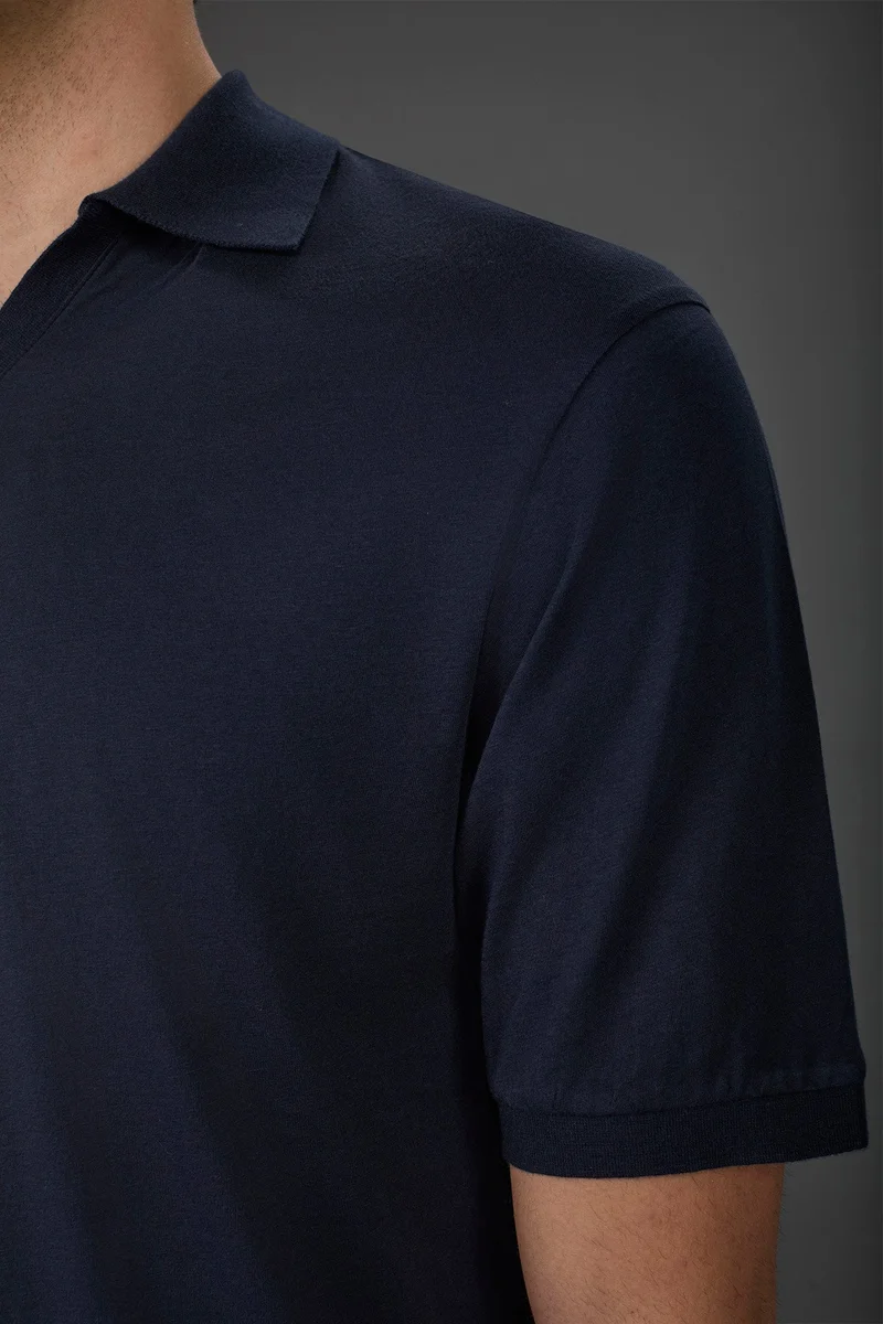 Doppelganger Blue Men's short-sleeved organic cotton polo shirt with derby collar - DK Blue for Men | Best Price UAE
