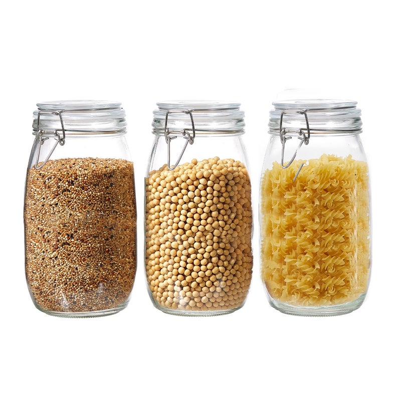 Ulodimi 3 Pack 51oz Food Storage Jars with Airtight Lids, Preserving Seal Wire Clip Fastening Glass Containers, Canisters for Kitchen Organization, Flour, Cereal, Pasta, Sugar, Beans, Pickling Jars(51 Oz*3) - Image 1
