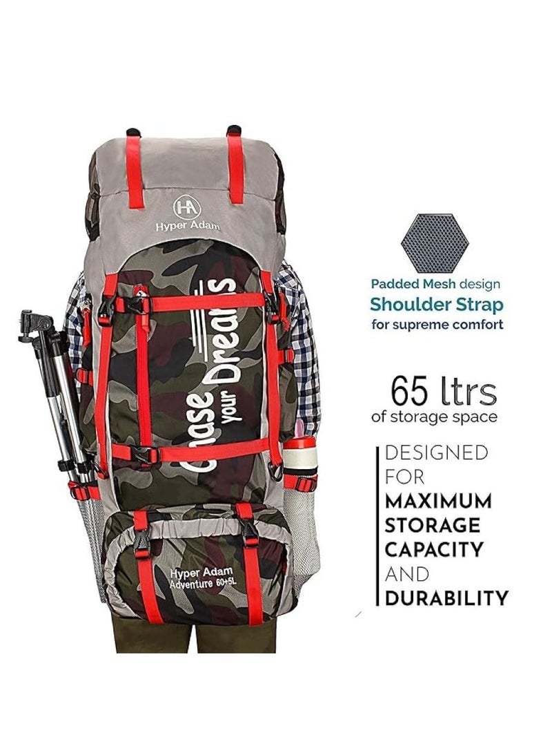 Hyper Adam TRAVEL BACKPACK FOR OUTDOOR SPORT HIKING TREKKING BAG CAMPING RUCKSACK - 65 L (CAMO) - Image 2
