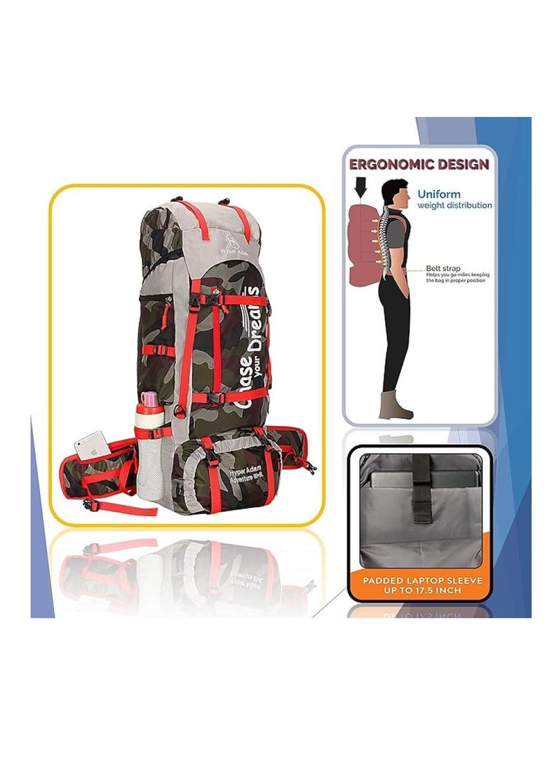 Hyper Adam TRAVEL BACKPACK FOR OUTDOOR SPORT HIKING TREKKING BAG CAMPING RUCKSACK - 65 L (CAMO) - Image 5