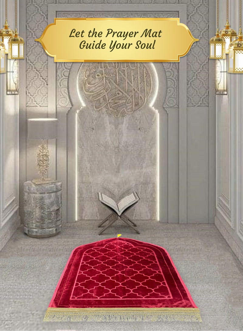 Jinou Prayer Mat with free namaz cap and tasbih beeds – Made With Premium Quality Turkish Velvet with Memory Foam – Ramadan Gift Prayer Rug for Men, Women and Grandparents and Kids. - Image 4