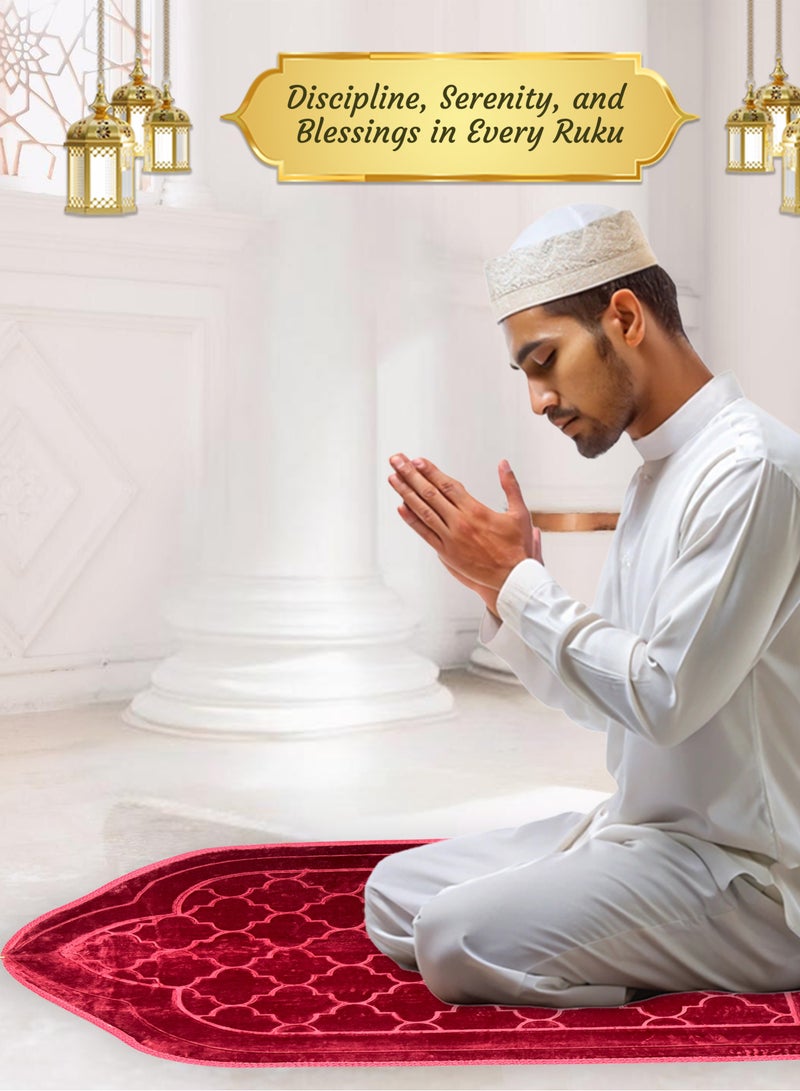 Jinou Prayer Mat with free namaz cap and tasbih beeds – Made With Premium Quality Turkish Velvet with Memory Foam – Ramadan Gift Prayer Rug for Men, Women and Grandparents and Kids. - Image 5