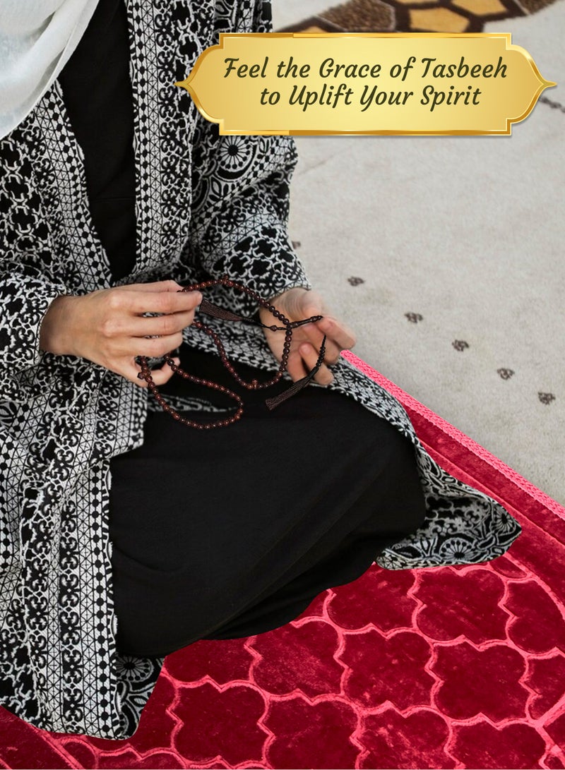 Jinou Prayer Mat with free namaz cap and tasbih beeds – Made With Premium Quality Turkish Velvet with Memory Foam – Ramadan Gift Prayer Rug for Men, Women and Grandparents and Kids. - Image 3