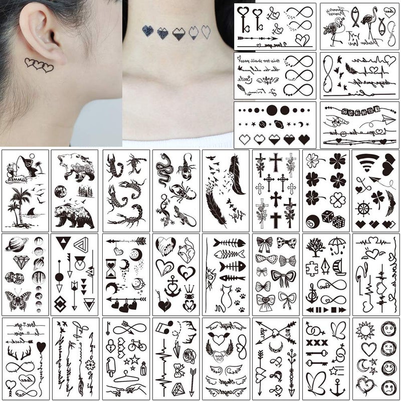 Glaryyears 30 Sheets Fake Black Tiny Temporary Tattoo, Hands Finger Words Tattoo Sticker for Men Women, Body Art on Face Arm Neck Shoulder Clavicle Waterproof - Image 2