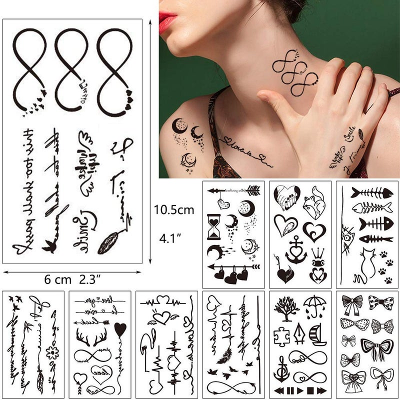 Glaryyears 30 Sheets Fake Black Tiny Temporary Tattoo, Hands Finger Words Tattoo Sticker for Men Women, Body Art on Face Arm Neck Shoulder Clavicle Waterproof - Image 4