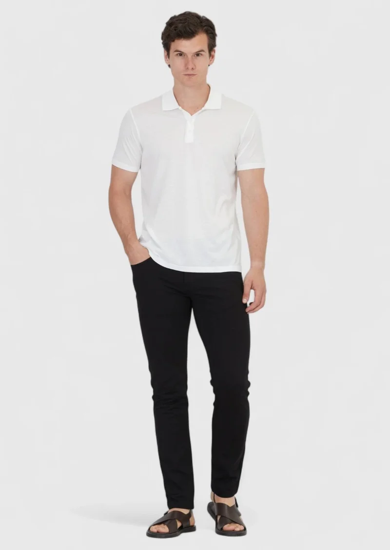RAMSEY White Plain Polo Neck Cotton Blended T-Shirt