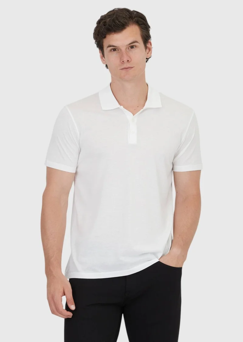 RAMSEY White Plain Polo Neck Cotton Blended T-Shirt