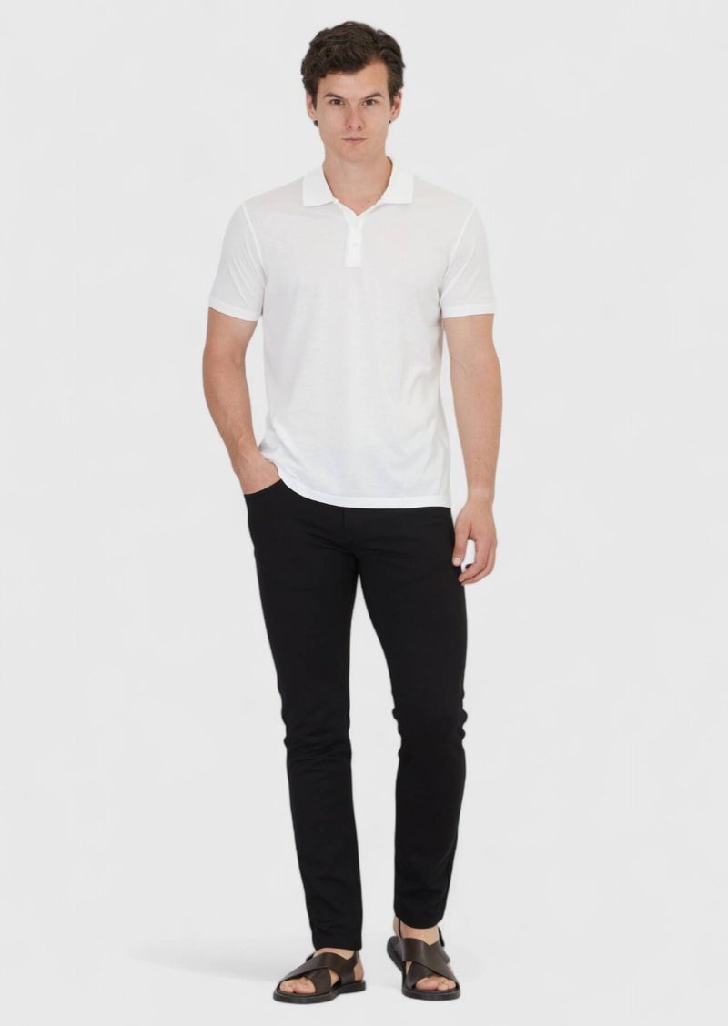 RAMSEY White Plain Polo Neck Cotton Blended T-Shirt - Image 3