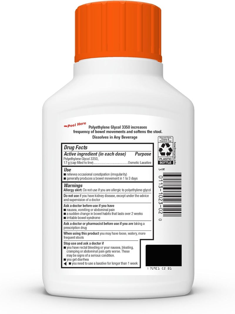 GoodSense Polyethylene Glycol 3350 Powder for Solution Orange Flavor Osmotic Laxative Softens Stool Relieves Occasional Constipation - Image 2