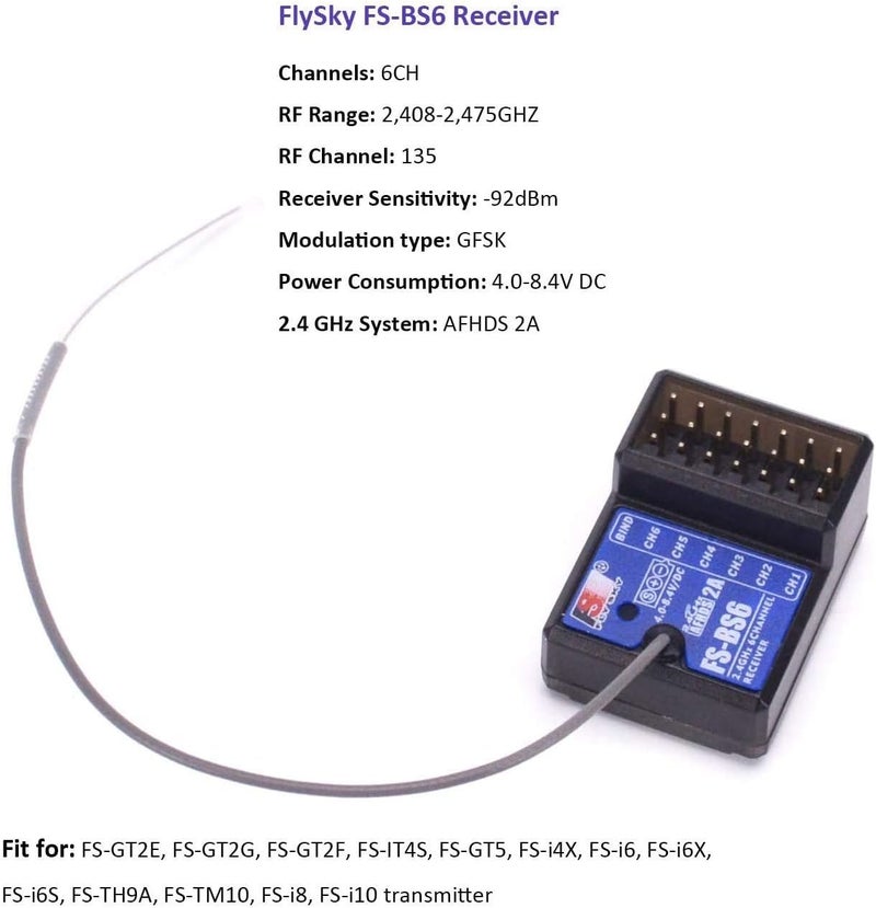 Flysky FS-BS6 Receiver 2.4Ghz 6CH AFHDS2 for FS-GT5 RC Car Boat Transmitter - Image 3
