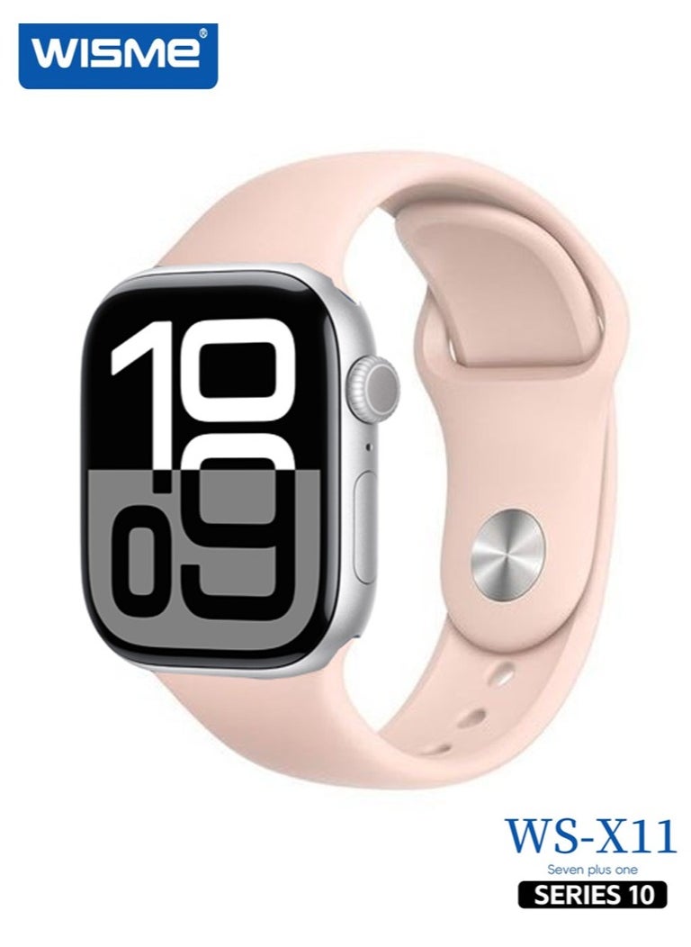 ويزمي ساعة ذكية من Wisme WS-X11 Series 10 مع مساعدة صوتية AI و7 أزواج من الأشرطة وكابل شحن مصمم للسيدات والرجال باللون الفضي  - Image 1