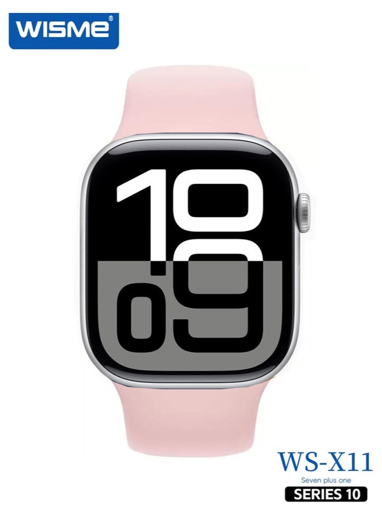 ويزمي ساعة ذكية من Wisme WS-X11 Series 10 مع مساعدة صوتية AI و7 أزواج من الأشرطة وكابل شحن مصمم للسيدات والرجال باللون الفضي  - Image 2