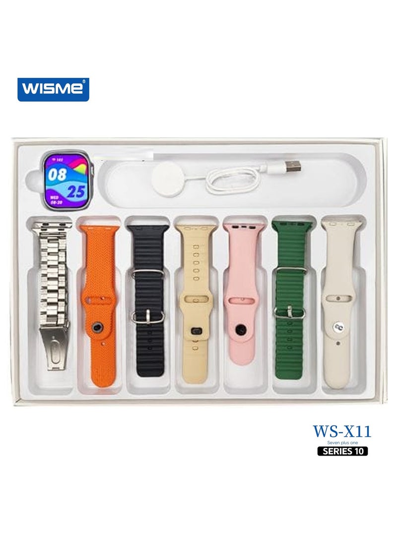 ويزمي ساعة ذكية من Wisme WS-X11 Series 10 مع مساعدة صوتية AI و7 أزواج من الأشرطة وكابل شحن مصمم للسيدات والرجال باللون الفضي  - Image 3