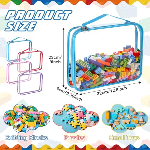 Sanwuta 6 Packs Toy Storage Bags PVC Clear Games Storage with Zipper Waterproof Container for Board Games Building Blocks Puzzles Small Toys and Kids BooksLargeCute Colors - Image 3