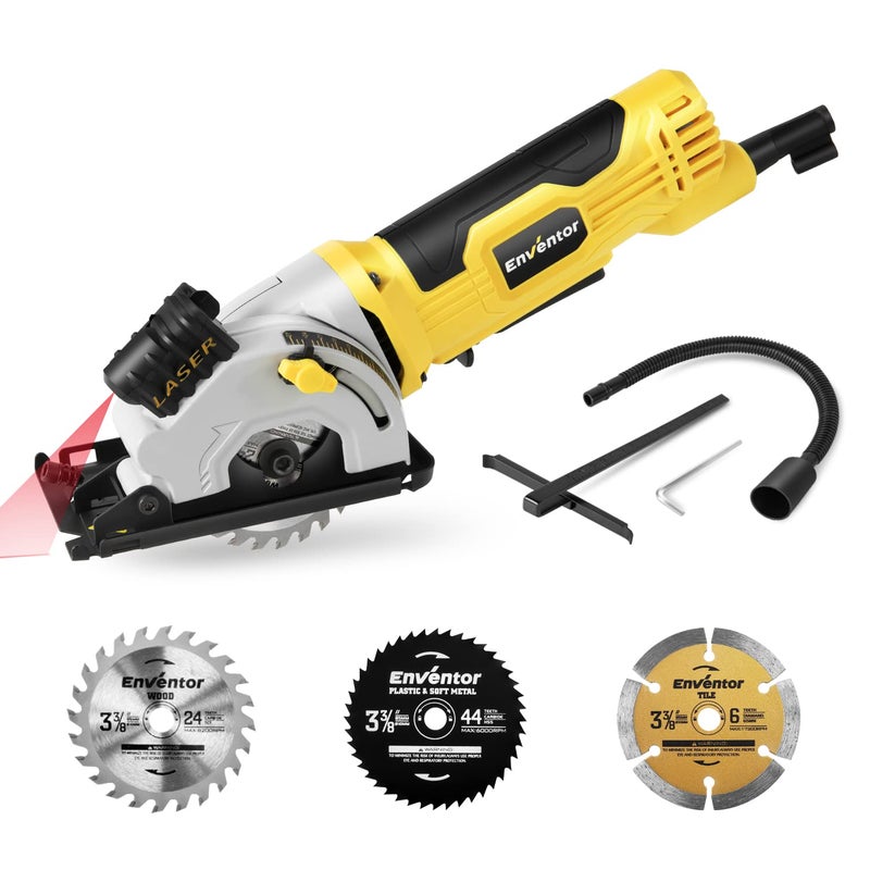 Enventor Mini Circular Saw, 580W 4000RPM Compact Electric Circular Saws with 3 Blades(85mm), Laser Guide, Scale Ruler, Pure Copper Motor Mini Saw for Wood, Soft Metal, Tile, Plastic Corded - Image 1