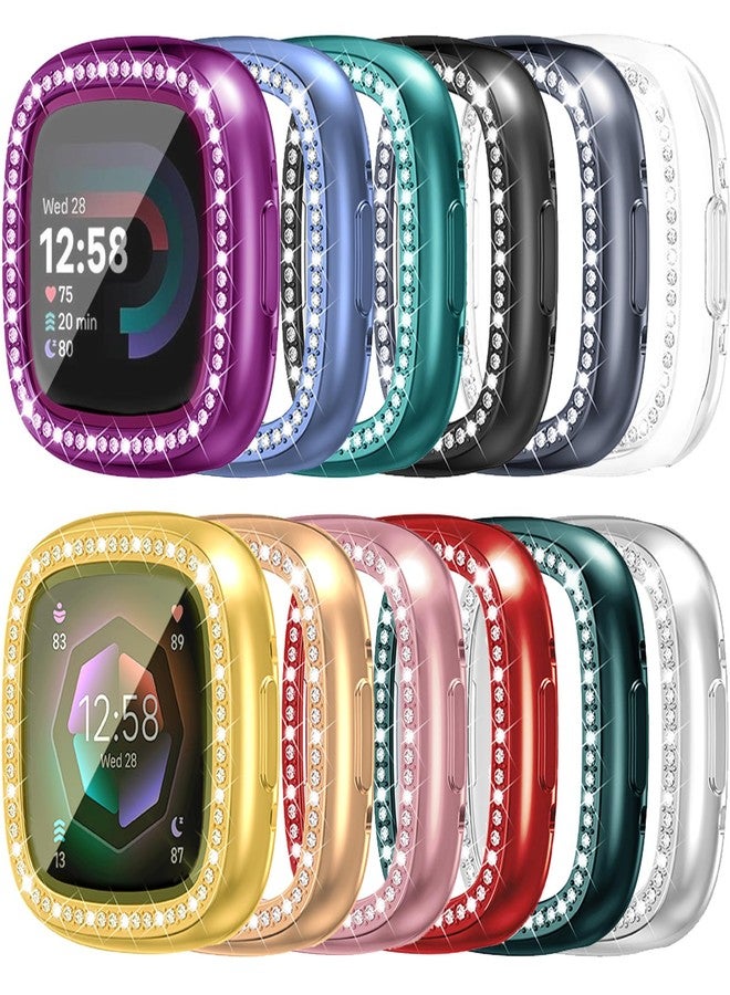 RICHONE [12Pack] RICHONE Compatible with Fitbit Versa 4/Sense 2 Case with Screen Protector, Sparkly Rhinestones Soft TPU Full Protective Case Bling Crystal Diamond Watch Cover Frame Bumper, for Women Men - Image 1