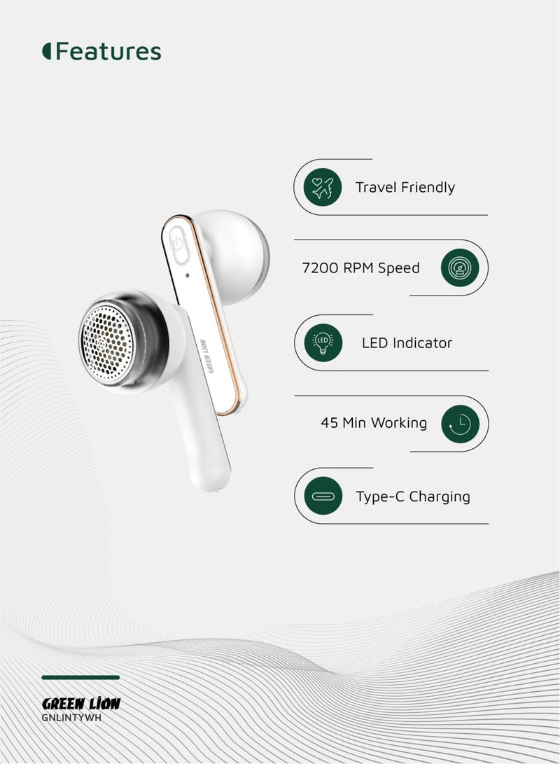 GREEN LION Lint Y Remover 7200 RPM with 30mL Lint Bin & LED Indicator / 1 Gear Speed / Travel Friendly / 6-Blade Motor / For Furniture, Bedding & Clothing / ABS Material / Safety Protection - White - Image 2