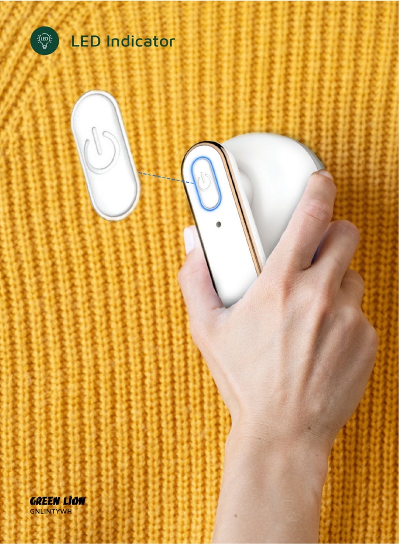 GREEN LION Lint Y Remover 7200 RPM with 30mL Lint Bin & LED Indicator / 1 Gear Speed / Travel Friendly / 6-Blade Motor / For Furniture, Bedding & Clothing / ABS Material / Safety Protection - White - Image 4