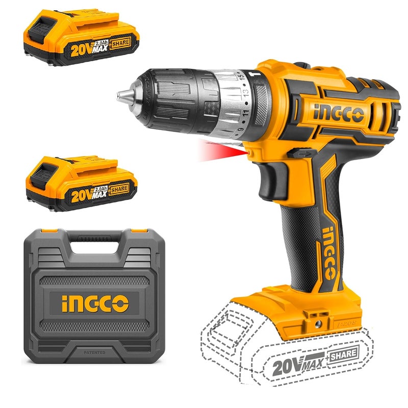 Ingco Cordless Impact Drill 45 NM Variable Speed 1811 With 2 Pcs Batteries ChargerWhite - Image 1