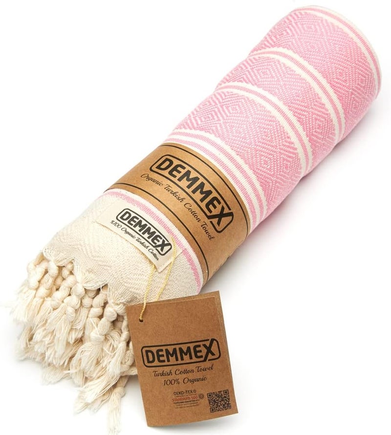DEMMEX Certified Organic Turkish Cotton Soft Bath Towel - Luxury Oversized Peshtemal for Bathroom, Bath Sheet - Lightweight Quick-Drying Beach Towel - Prewashed, Diamond Weave, 180x90 cm - Image 4