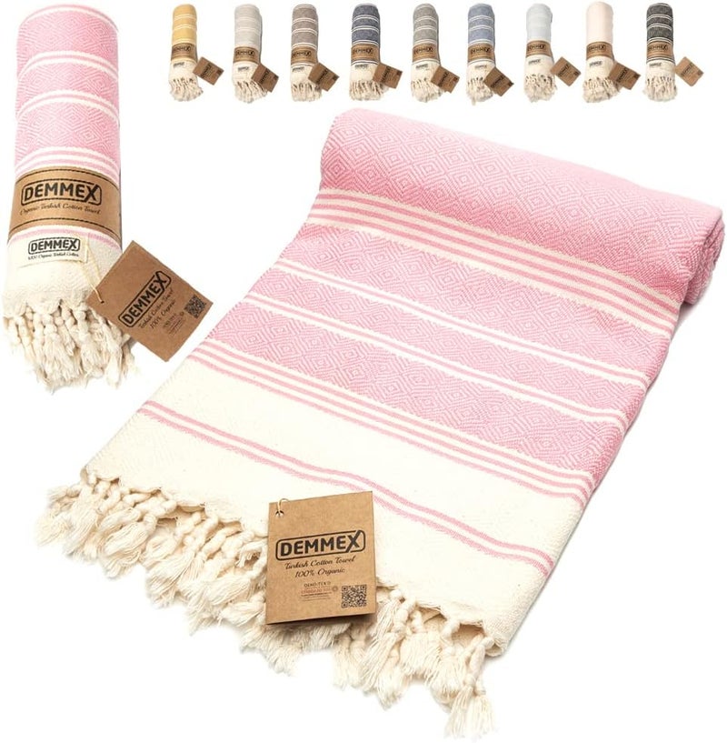 DEMMEX Certified Organic Turkish Cotton Soft Bath Towel - Luxury Oversized Peshtemal for Bathroom, Bath Sheet - Lightweight Quick-Drying Beach Towel - Prewashed, Diamond Weave, 180x90 cm - Image 1
