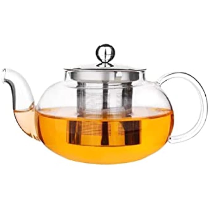 تيلاند إبريق شاي زجاجي مقاوم للحرارة من البورسليكات، إبريق من البورسليكات مع غطاء وفلتر من الفولاذ المقاوم للصدأ، اكتشف المشروب المثالي لشاي الأوراق المتفتحة، صانع 06 لتر
