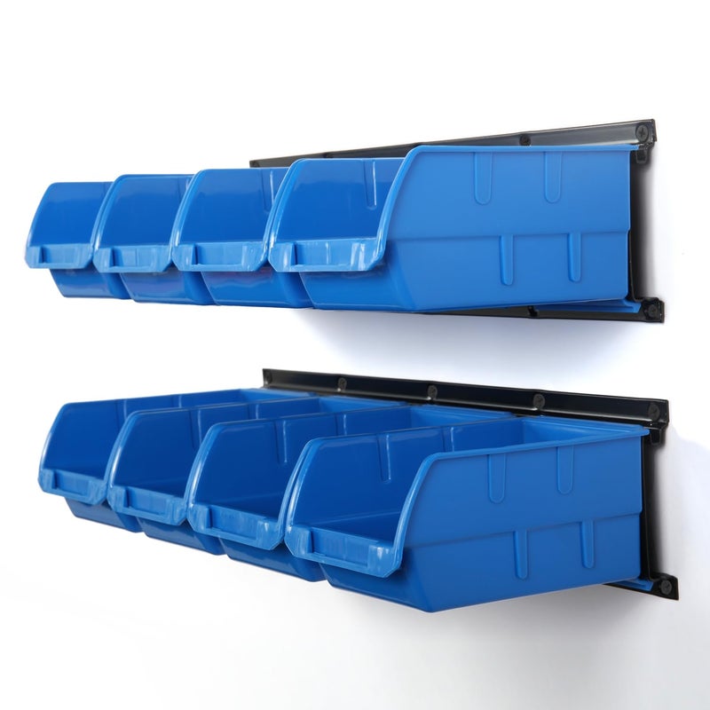 Wallmaster 8-Bin Storage Bins Garage Rack System 2-Tier Orange Tool Organizers Cube Baskets Wall Mount Organizations (Blue) - Image 1