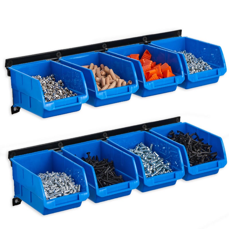 Wallmaster 8-Bin Storage Bins Garage Rack System 2-Tier Orange Tool Organizers Cube Baskets Wall Mount Organizations (Blue) - Image 2