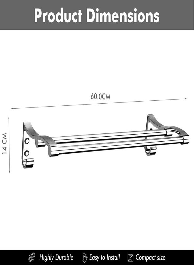 Pivalo Towel Rod Wall Mounted Double Aluminium Rail Napkin Holder Multipurpose Hanger Stand Bathroom Accessories Bar for Home Kitchen Washroom (Pack of 1, Silver) - Image 3