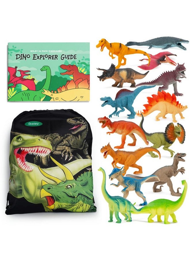 BOLEY Boley 14-Pack Dinosaur Toys for Kids with Educational Dino Explorer Guide and Carrying Bag - 9" Long Realistic Dinosaur Figures for Boys & Girls Ages 3+ - Image 1