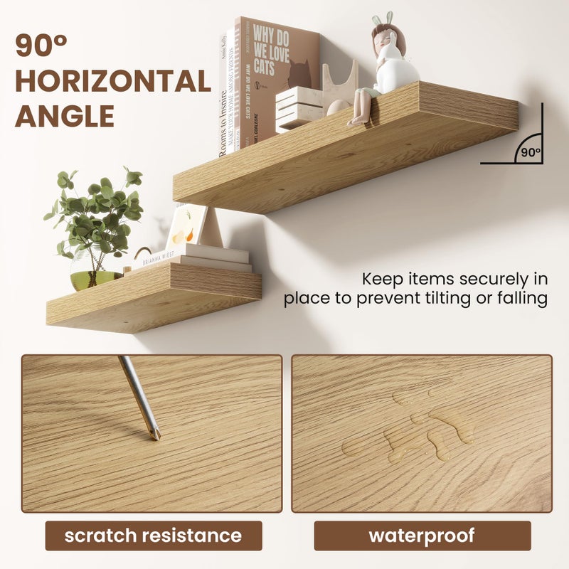 Acovy 30 Inch Floating Shelves for Wall 2 Pack, 30" Wall Shelves for Books, Storage, Decor, Wall Mounted Floating Shelf with Invisible Brackets for Kitchen, Living Room, Oak - Image 4