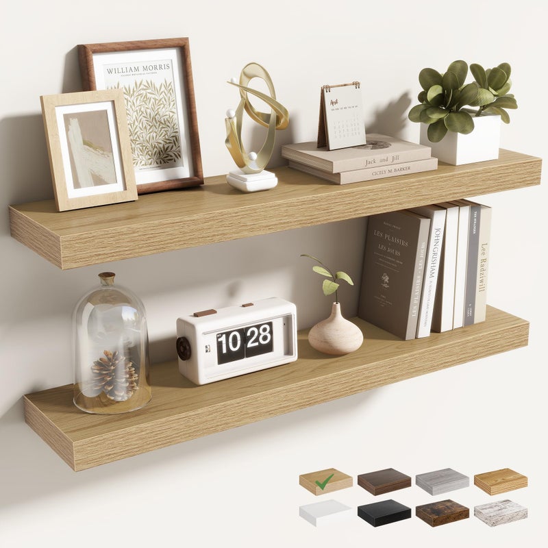 Acovy 30 Inch Floating Shelves for Wall 2 Pack, 30" Wall Shelves for Books, Storage, Decor, Wall Mounted Floating Shelf with Invisible Brackets for Kitchen, Living Room, Oak - Image 1