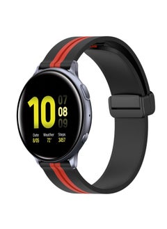 Generic Replacement Strap For Samsung Galaxy Watch Active 2 44mm 20mm Folding Magnetic Clasp Silicone Watch Band Black+Red 