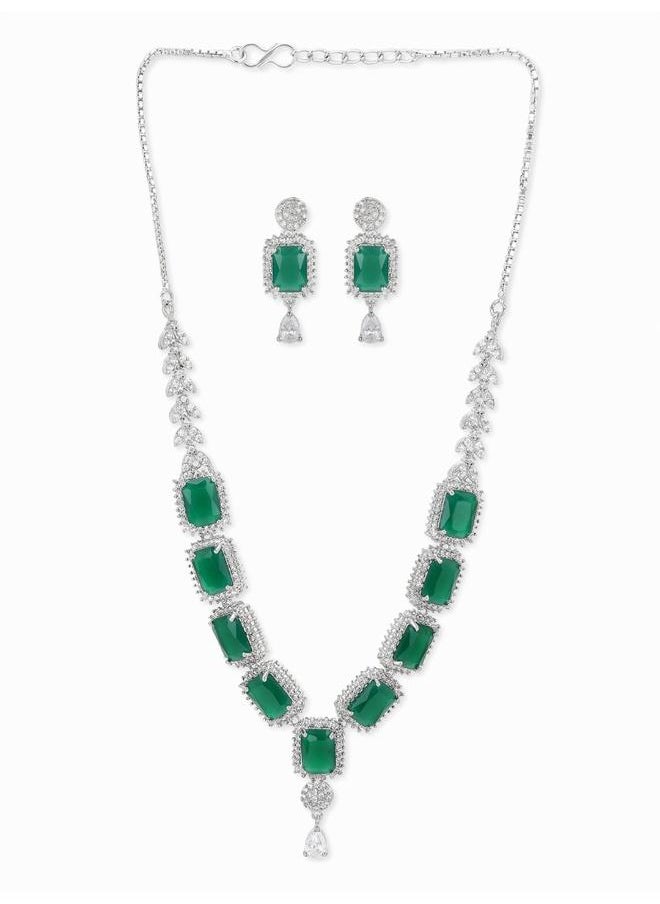 VOYLLA - Sparkling Elegance Green Stones Necklace Sets - Image 1