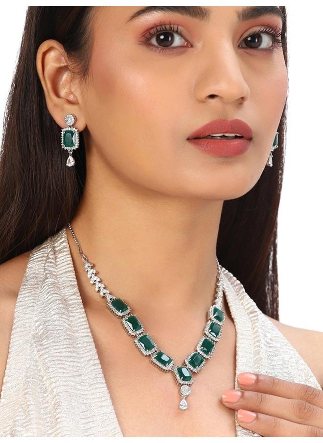 VOYLLA - Sparkling Elegance Green Stones Necklace Sets - Image 1